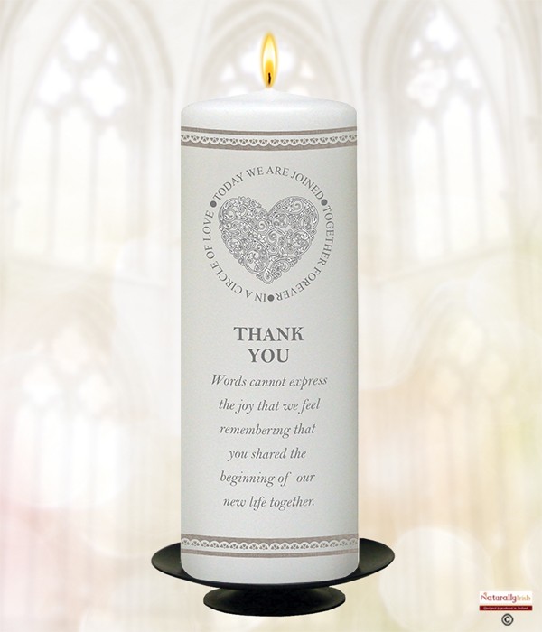 Circle & Heart of Love Silver 9inch Thank You Candle