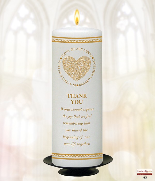 Circle & Heart of Love Gold 9inch Thank You Candle