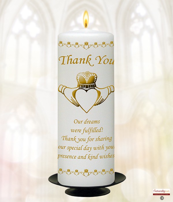 Claddagh Heart Gold 9inch Thank You Candle