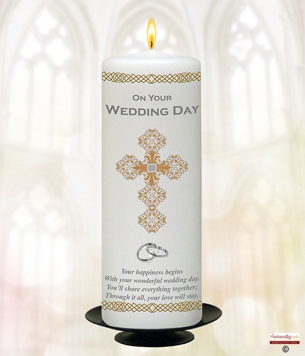 Ornate Cross & Silver Rings 9inch Thank You Candle
