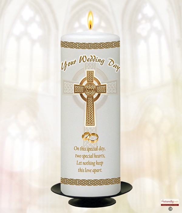 Celtic Cross Silhouette & Rings 9inch Thank You Candle