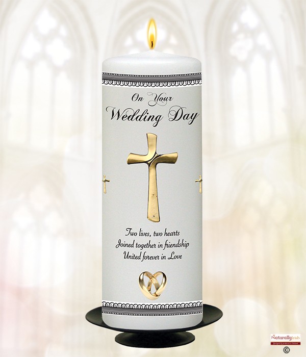 Gold Cross & Rings 9inch Thank You Candle