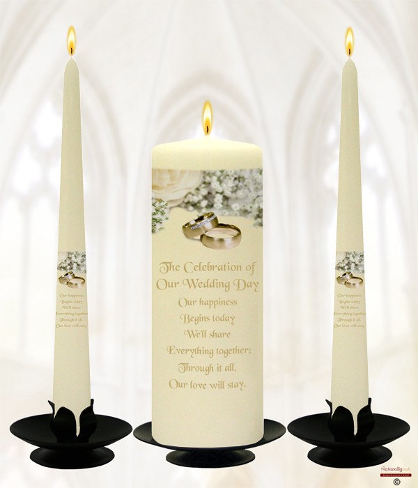 Flowers & Rings Wedding Candles
