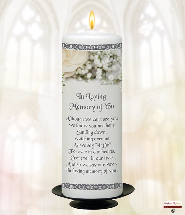 White Flowers Silver 9inch Remembrance Candle