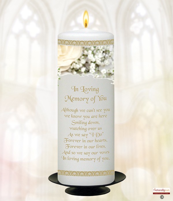 White Flowers Gold 9inch Remembrance Candle