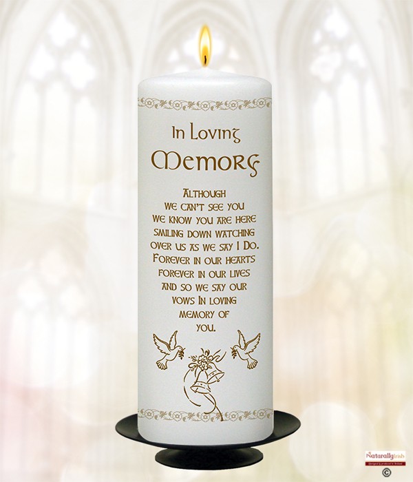 Bells & Doves Gold 9inch Remembrance Candle