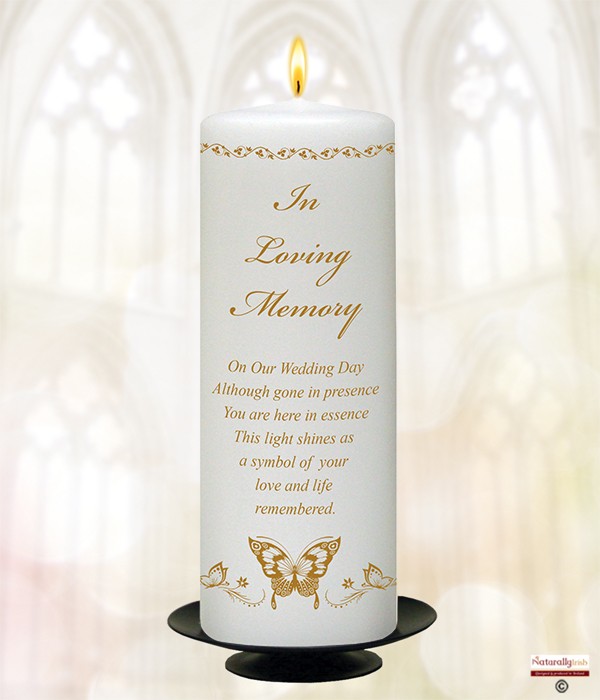 Butterflies Gold 9inch Remembrance Candle