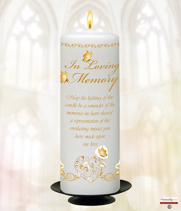 Heart & Butterflies Gold 9inch Remembrance Candle