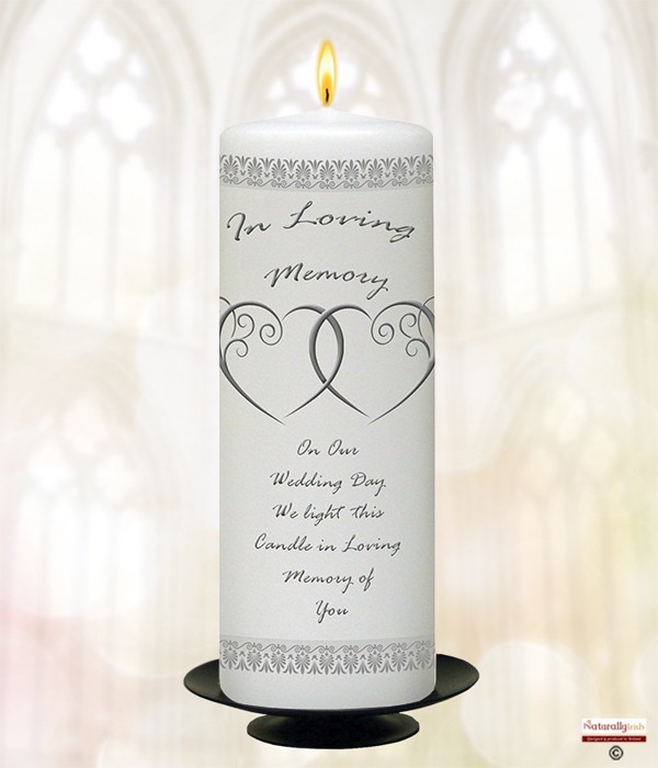2 Entwined Hearts Silver 9inch Remembrance Candle