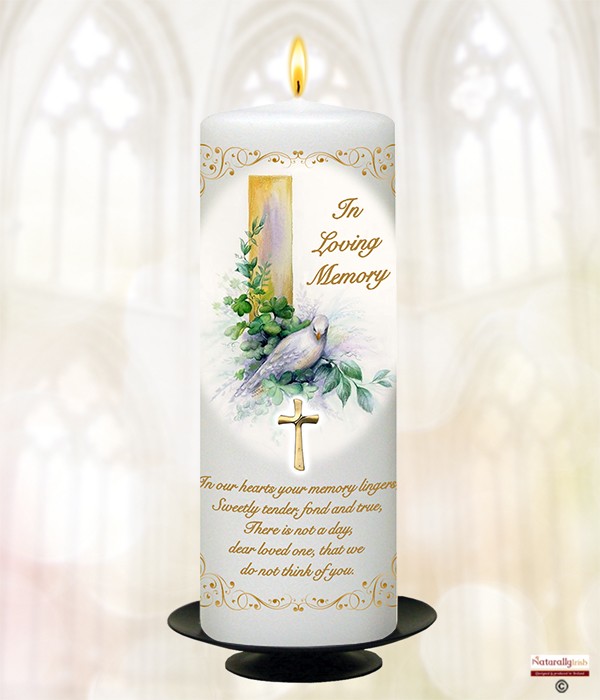Dove & Cross Gold 9inch Remembrance Candle