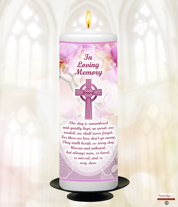 Celtic Cross Pink Remembrance Candle