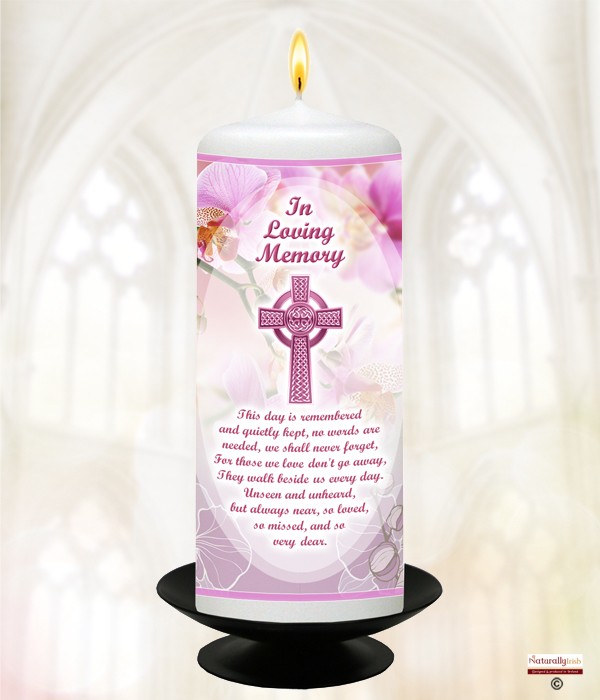 Celtic Cross Pink Remembrance Candle 6inch