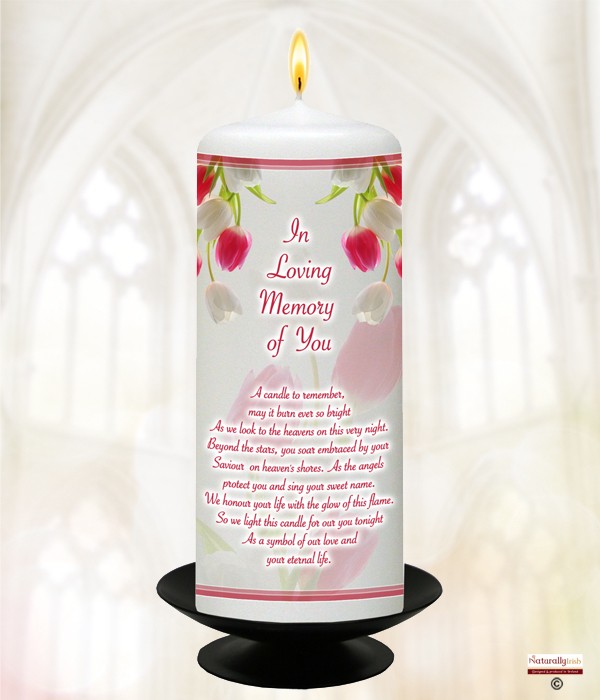 Tulips Pink & White Remembrance Candle 6inch