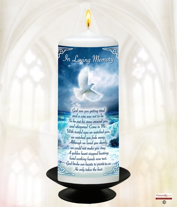 Dove & Waves Blue Remembrance Candle 6inch