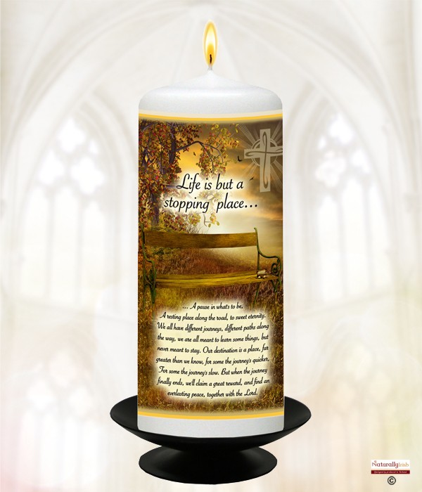 Resting Bench & Cross Remembrance Candle 6inch