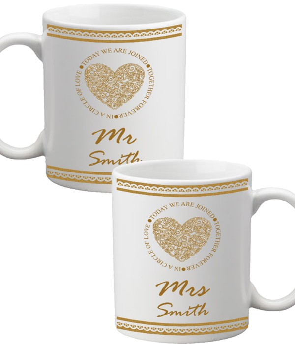 Mr & Mrs Circle of Love Personalised Mugs (Set of Two)