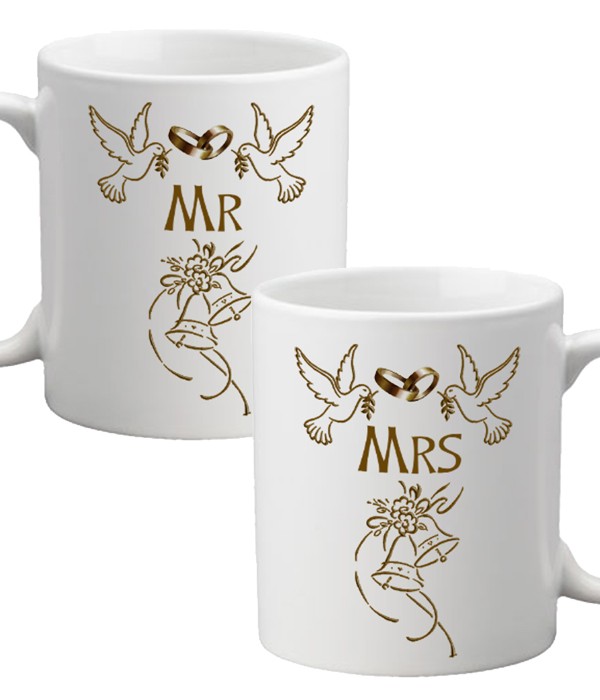 Mr & Mrs Bells, Doves & Rings Mugs (Set of Two)