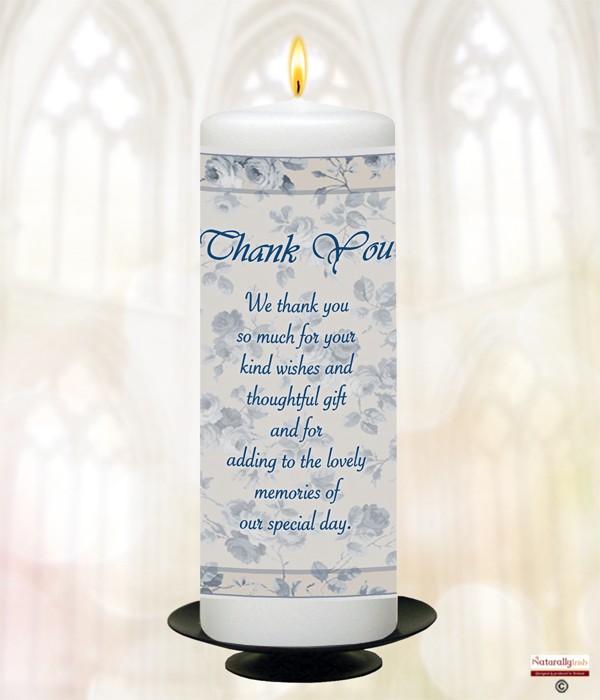 Blue & Cream Flower Frame Thank You Candle