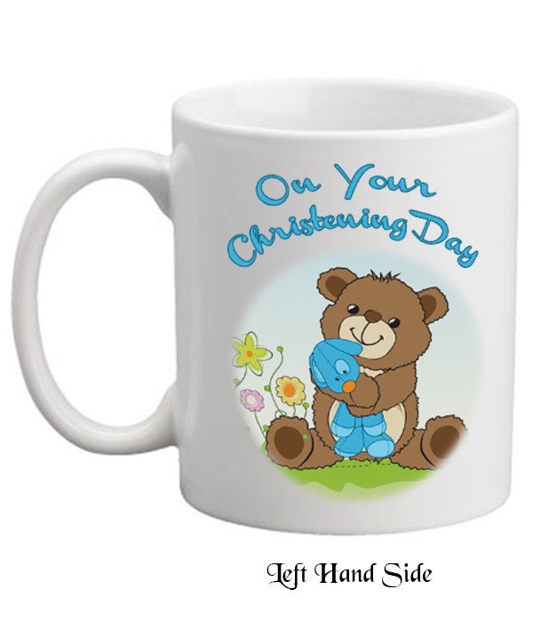 Cute Teddy & Flowers Blue Personalised Mug