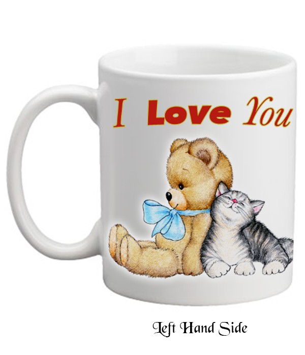 Valentines Bear & Cat Personalised Mug