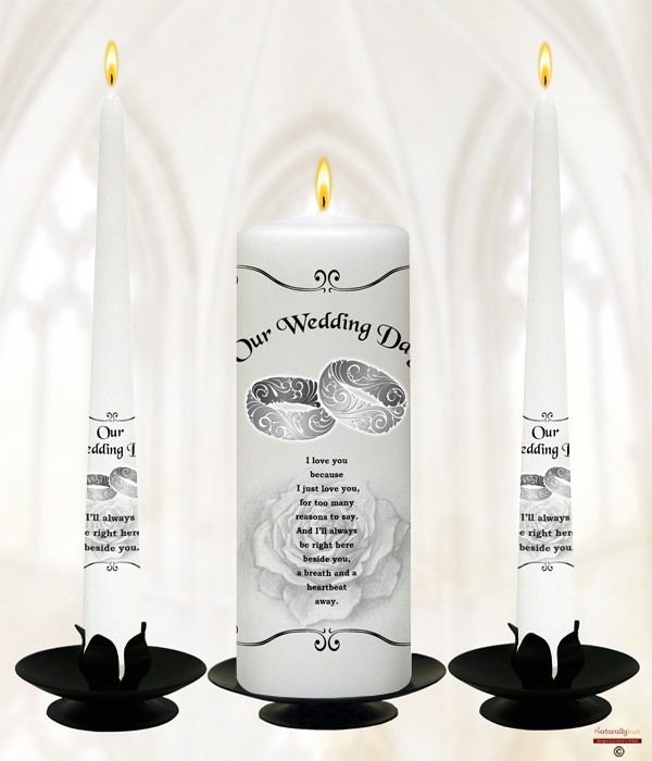 Hearts & Silver Rings Wedding Candles