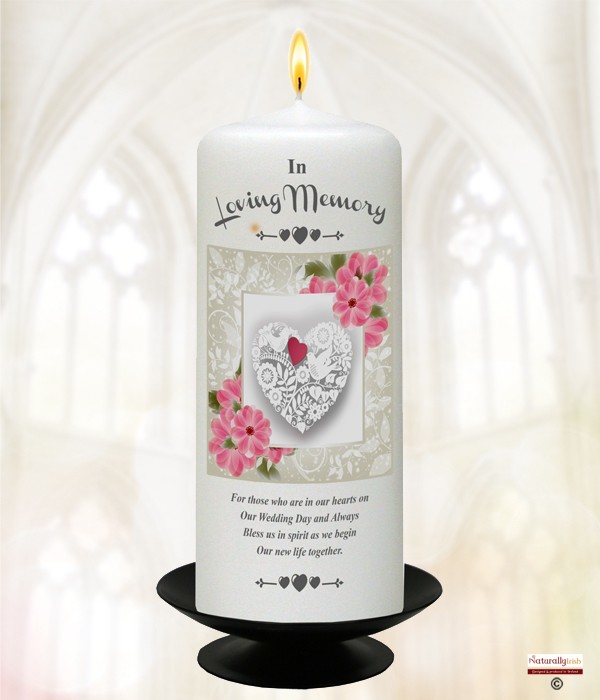 Pink Flowers & Hearts Silver Wedding Remembrance Candle