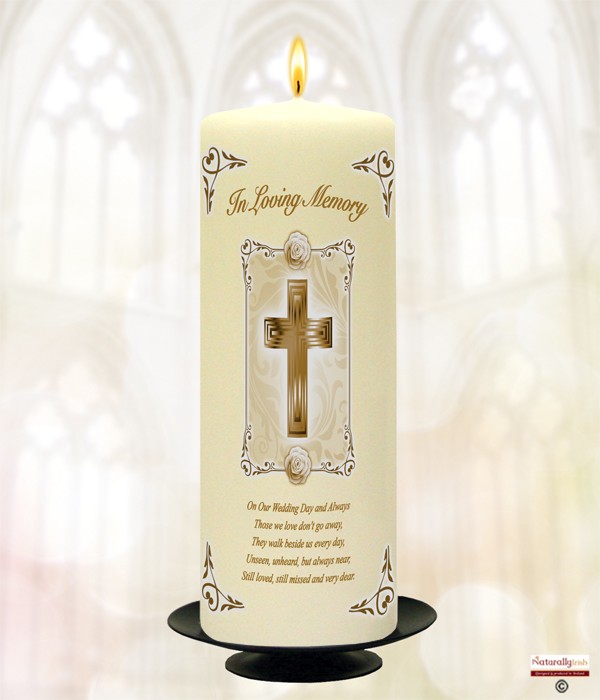 Roses & Cross Gold Wedding Remembrance Candle