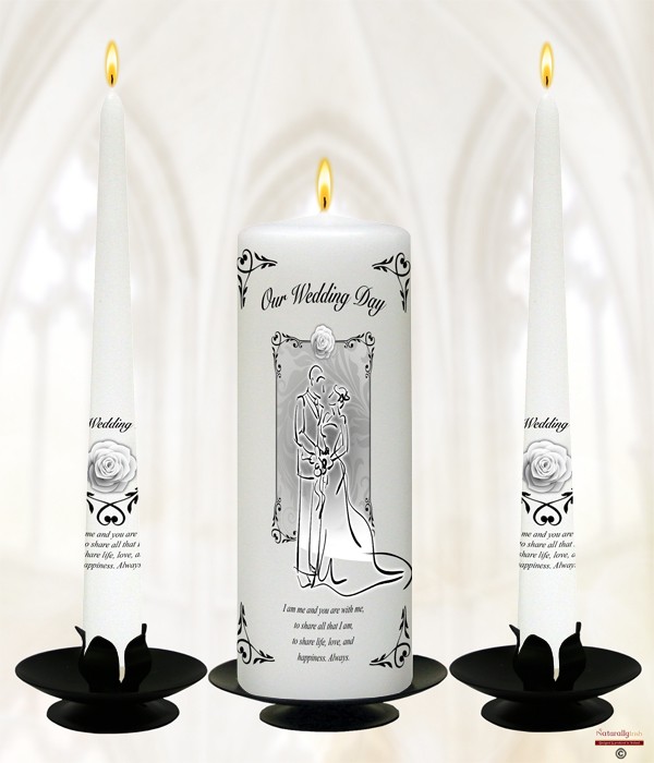 Groom & Bride Roses & Hearts Silver Wedding Candles