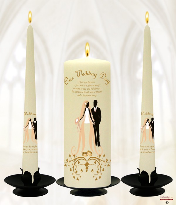Bouquet Hearts & Gold Rings Wedding Candles