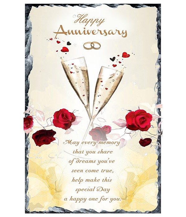 Anniversary Glasses & Roses Slate & Plate