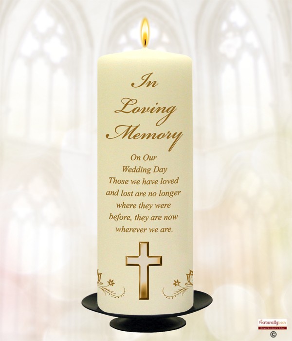 Butterfiles & Gold Cross Wedding Remembrance Candle