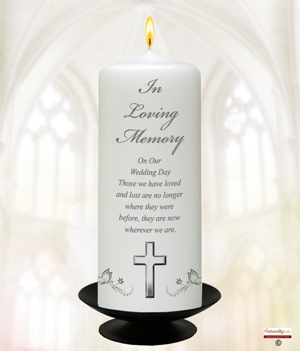Butterfiles & Silver Cross Wedding Remembrance Candle