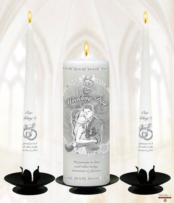 Loving Embrace Silver Wedding Candles