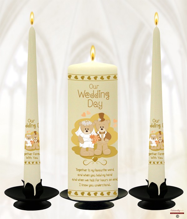 Heart Ted Bride & Groom Gold Wedding Candles