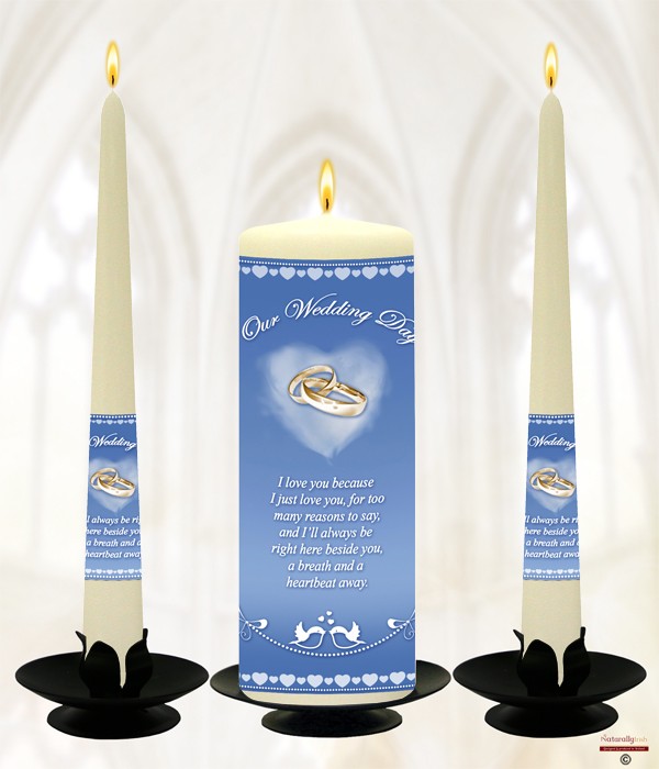 Cloud Heart & Gold Rings Wedding Candles