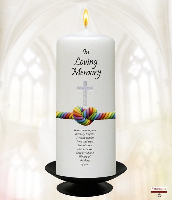Rainbow Heart & Rings Silver Wedding Remembrance Candle