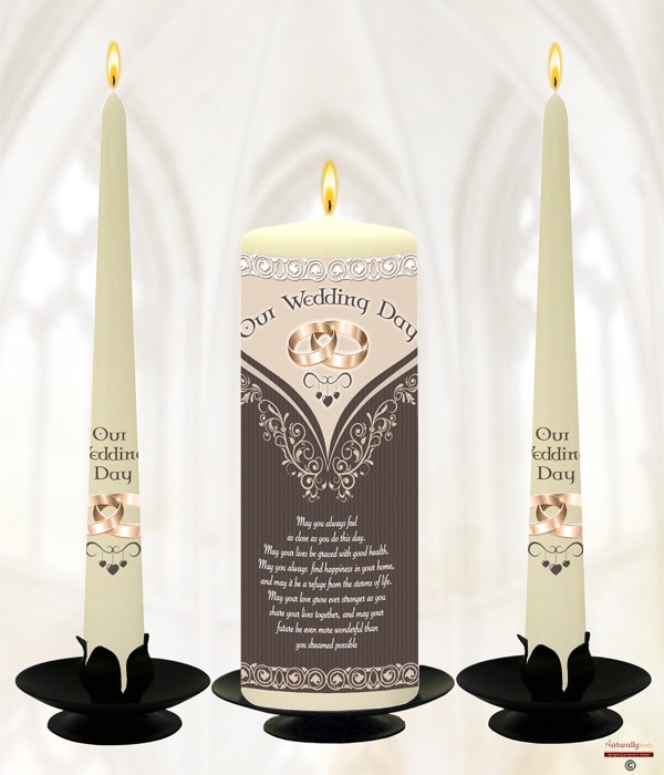 Dangling Hearts & Gold Rings Wedding Candles