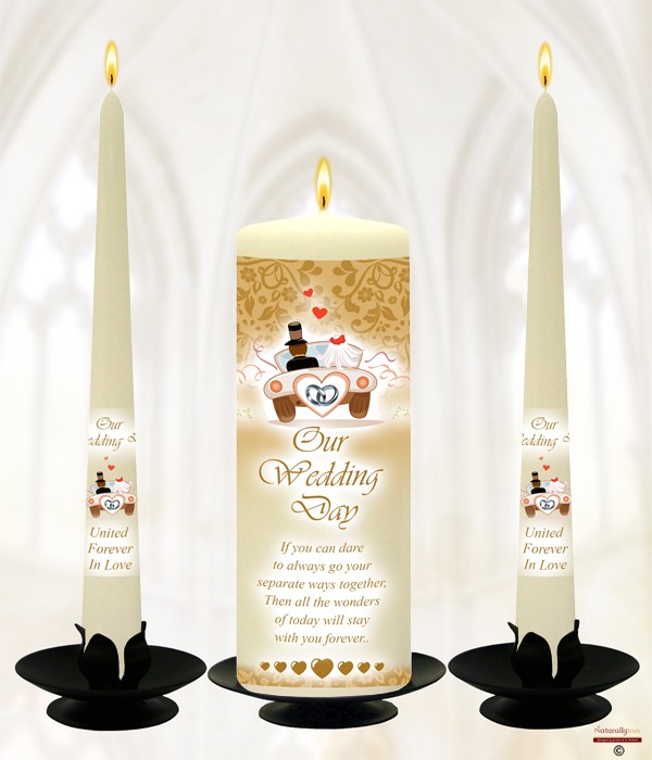 Just Married Gold Wedding Candles