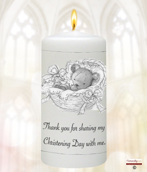 Silver Teddy in a Basket Christening Favour