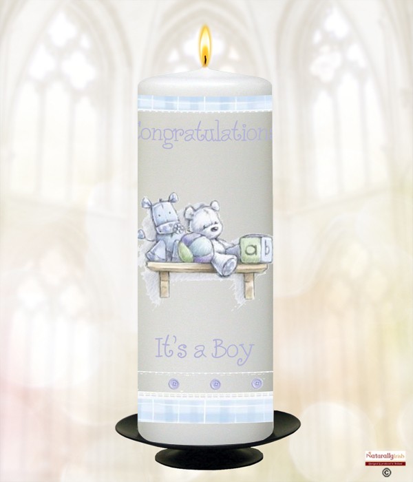 Blue Teddy and Toys Candle (White)