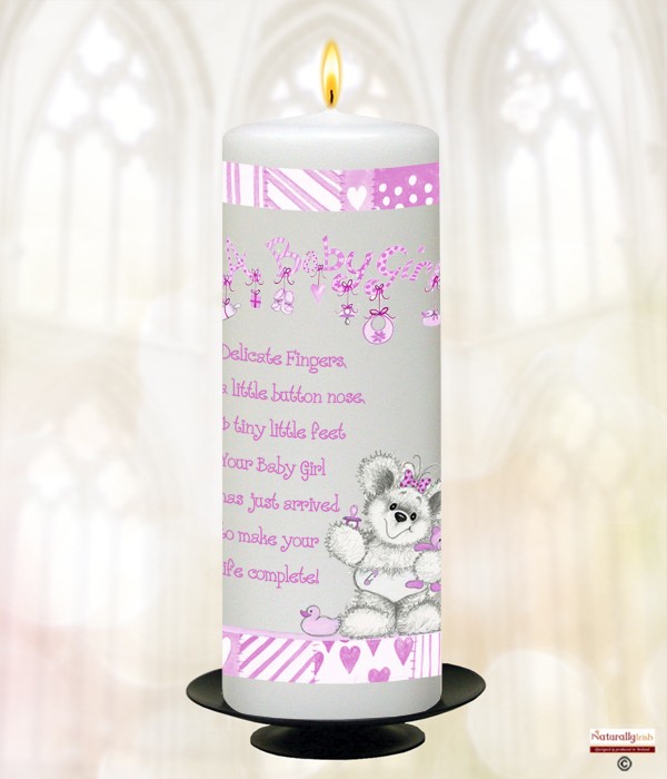 Cute Teddy Baby Girl Candle (White)