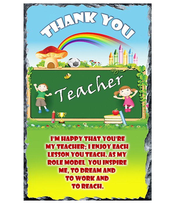Thank You Teacher - Rainbow over Blackboard Slate