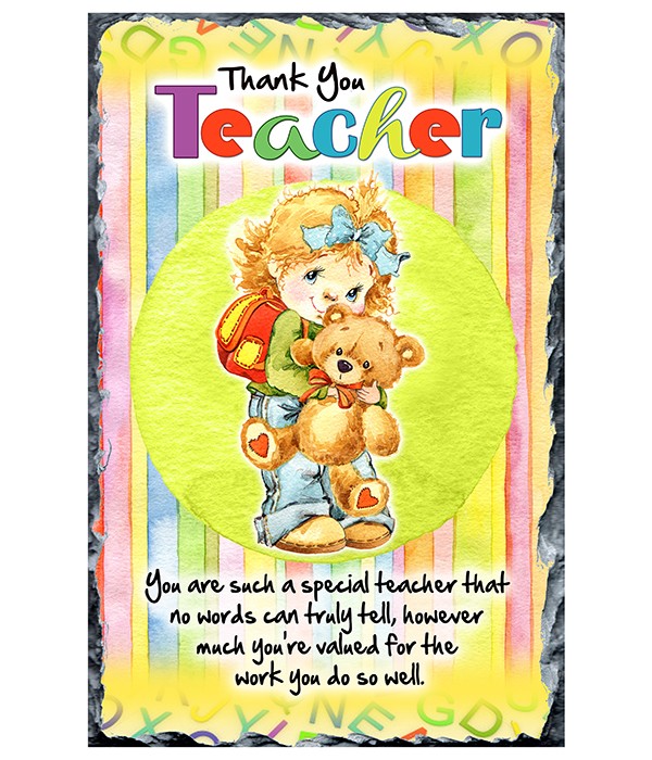Thank You Teacher - Girl Hugging Teddy Slate