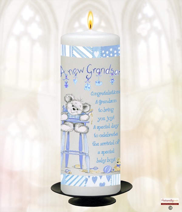 Cute Teddy New Grandson Candle (White)