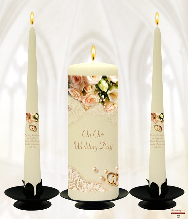 Pearl, Rings & Peach Roses Gold on Ivory or White
