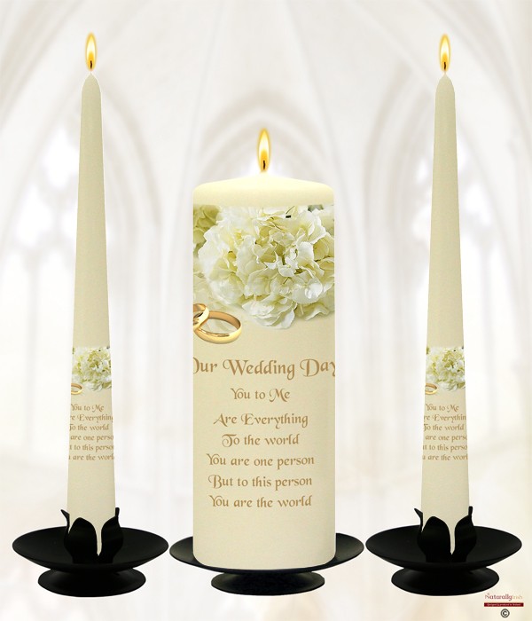 White Bouquet & Gold Rings On Ivory or Ivory