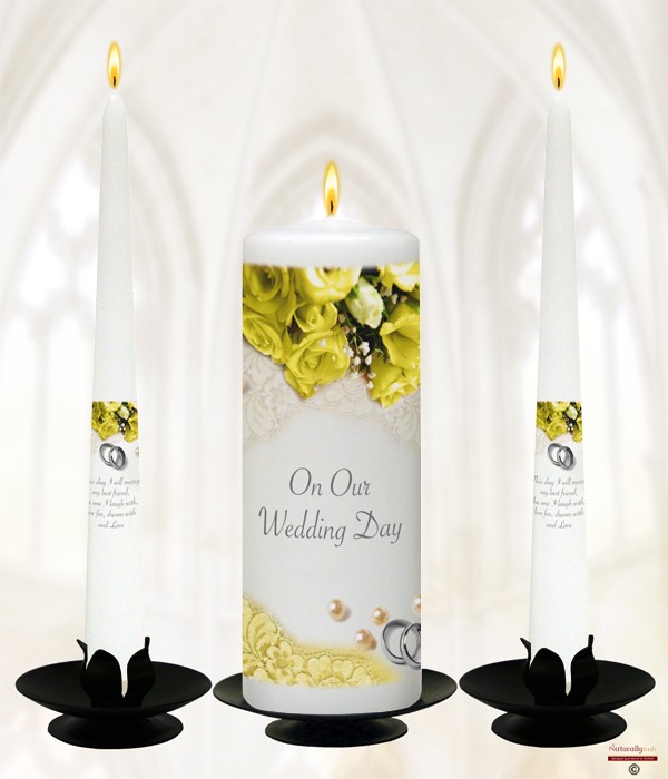 Pearl, Rings & Yellow Roses Silver on White or Ivory