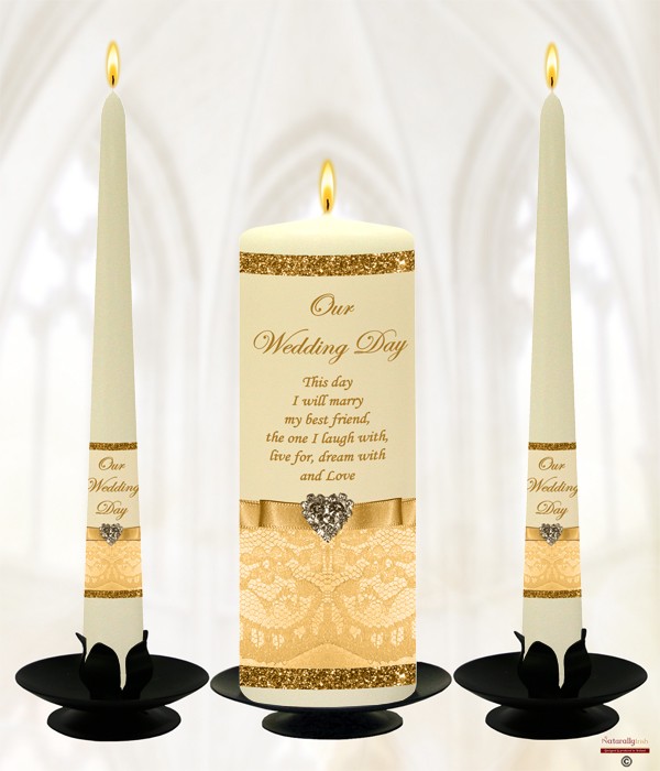 Lace & Diamante Gold on Ivory or White