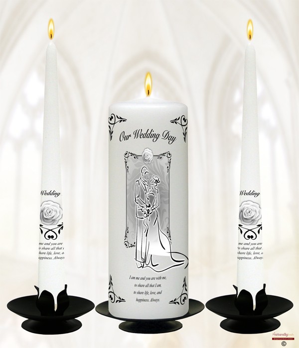 Groom & Bride Heart & Roses Silver on Ivory or White