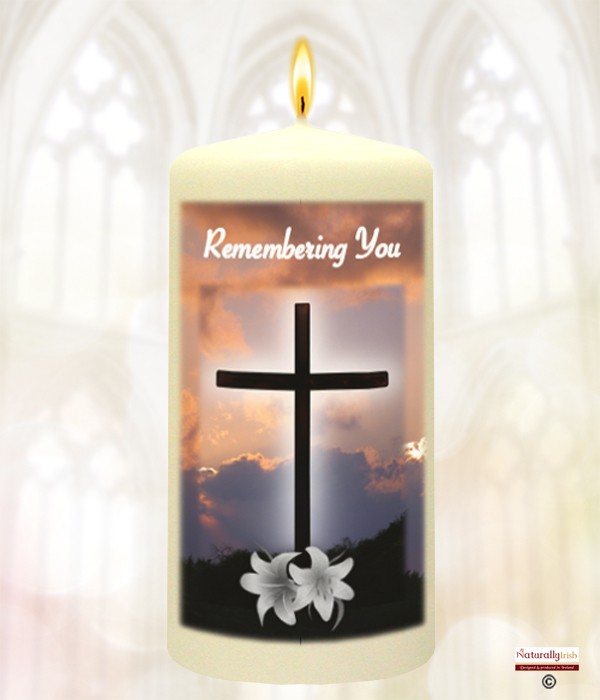 Cross, Flowers & Red Sunset Remembrance Favour (Ivory/White)